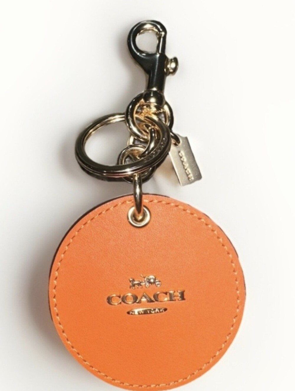 Coach Leather Orange Mirror Bag Charm/Keychain Beautiful !!